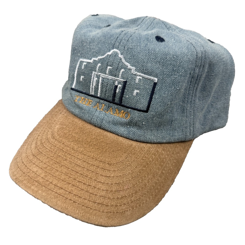 VTG 90s The Alamo Hat Cap Strapback Blue Denim Suede Brim San Antonio Texas NWT